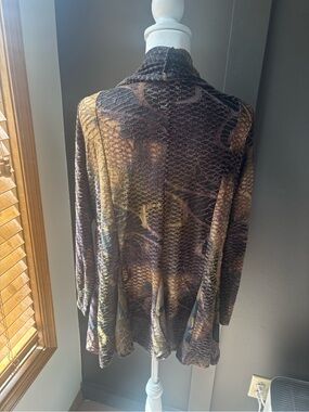 Palila Sheer Snake Print Waterfall Cardigan Brown Beige Drape Open Front M Boho